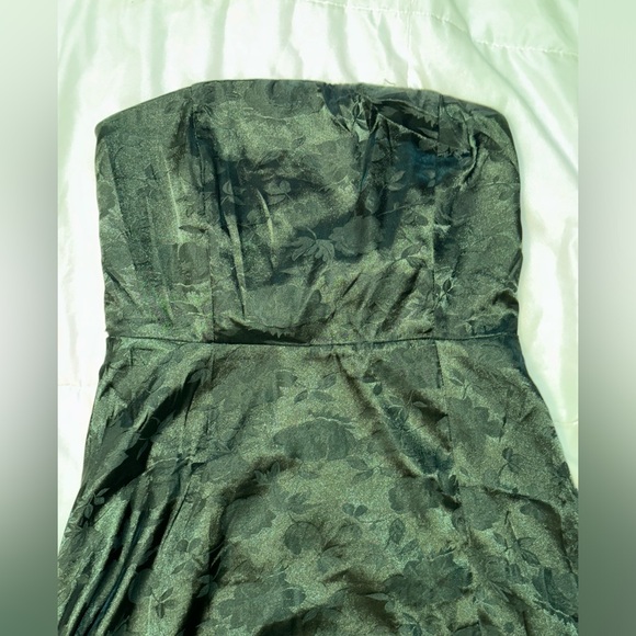 Lulus Made to Marvel Emerald Green Satin Jacquard Strapless Maxi Dress - Picture 5 of 8